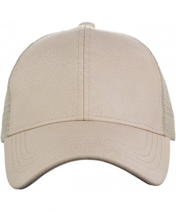 Baseball Caps Unisex Distressed PU Leather Vintage Mesh Back Adjustable Baseball Cap Hat - Beige - CL12O6ZHY6Z $14.91