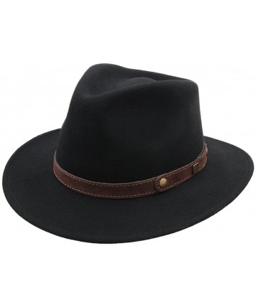 Fedoras Classic Traveller II Wool Felt Fedora Hat Packable Water Repellent - Noir-galon-marron - CH12D3YNII7 $63.21