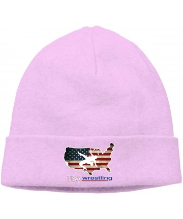 Skullies & Beanies Fashion Woolen Cap for Mens and Womens- USA Wrestling Beanie Hat - Pink - CR18NO0H29X $19.19