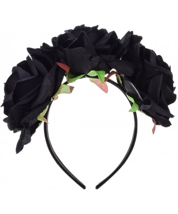 Headbands Day of The Dead Headband Costume Rose Flower Crown Mexican Headpiece BC40 - Big 3 Black Flower - CQ18E47QDYA $20.10