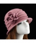 Fedoras Women 100% Wool Solid Color Round Top Cloche Beret Cap Flower Fedora Hat - 3 Pink - C0186WXZ3KZ $22.62