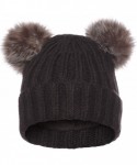 Skullies & Beanies Women's Double Pom Pom Beanie Warm Winter Knit Hat Cute Animal Look - Double Puff Pom Pom - Black - CX18K7...