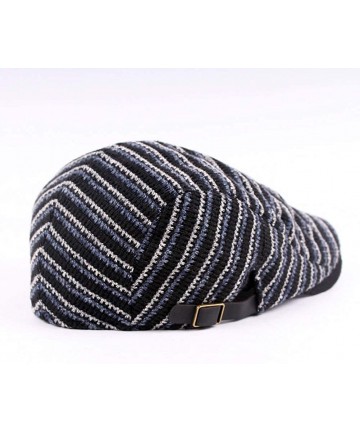 Newsboy Caps Men Women Striped Knit Flat Cap Warm Winter Cotton Newsboy Hat FFH403s01 - Ffh403 Black & Blue - CU18M9IS5LR $15.05