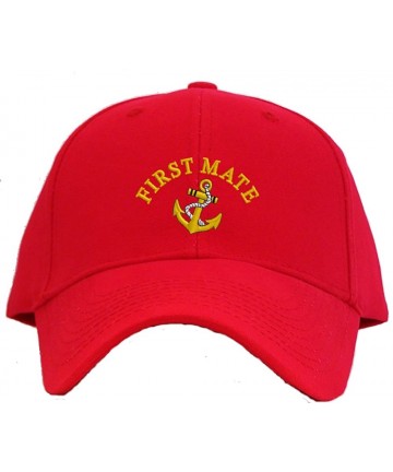 Baseball Caps First Mate with Ships Anchor Embroidered Baseball Cap - Red - CT11DU3BHKN $24.36