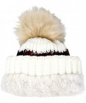 Skullies & Beanies Warm Fleece Lined Cable Knitted Faux Fur Pompom Beanie Hat - Soft Chunky Beanies for Women - Multi Cable-i...