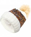 Skullies & Beanies Warm Fleece Lined Cable Knitted Faux Fur Pompom Beanie Hat - Soft Chunky Beanies for Women - Multi Cable-i...