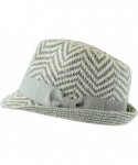 Fedoras Winter Chevron Wool Blend Fedora- Band and Bow Accent Knit Hat - Gray - CX126KKANPL $17.75