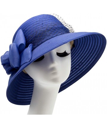 Sun Hats Women's Derby Cloche Hat Organza Church Wedding - Navy/Black - CJ18QRQXQXW $42.65