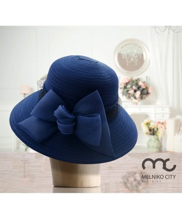 Sun Hats Women's Derby Cloche Hat Organza Church Wedding - Navy/Black - CJ18QRQXQXW $42.65