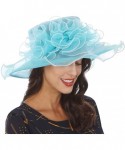 Sun Hats Ladies Wide Brim Organza Derby hat for Kentucky Derby Church Tea Party Wedding - S020-sky Blue - CM18QZ8M8Z4 $27.21