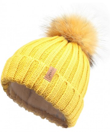 Skullies & Beanies Women Winter Knitted Beanie Hat with Fur Pom Bobble Hat Skull Beanie for Women - Ginger - C118AG5MYTX $22.94