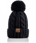 Skullies & Beanies Women Winter Knit Hat Warm Fleece Lined Pom Pom Beanie Hat - 1-black - CV18ZD32N8I $14.07