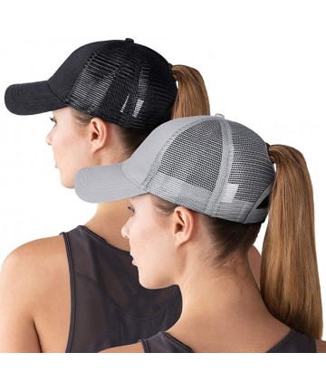 Baseball Caps High Ponytail Baseball Hat Cap for Women- Messy Bun Trucker Hat Ponycap Dad Hat Golf Sun Hat - Black&gray(mesh)...