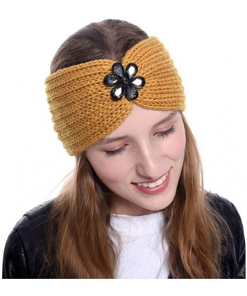 Cold Weather Headbands Women Headbands Winter Crystal Flower Braided Cross Headband Ear Warmer Head Wraps - Yellow - CS18YHC5...