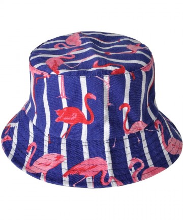 Bucket Hats Unisex Cute Unique Print Travel Bucket Hat Summer Fisherman Cap - Flamingos stripe blue - CM18E22KDEC $17.93