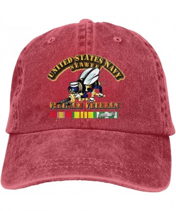 Baseball Caps Navy Seabee Vietnam Veteran Adjustable Baseball Caps Denim Hats Cowboy Sport Outdoor - Red - CV18S4LS88Z $29.36