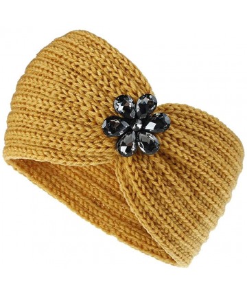 Cold Weather Headbands Women Headbands Winter Crystal Flower Braided Cross Headband Ear Warmer Head Wraps - Yellow - CS18YHC5...