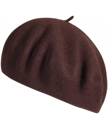Berets Berets for Women Wool French Beanies Hat Solid Color Lightweight Casual - Dark Brown - C518KZC7MEL $26.67