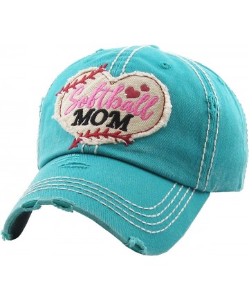 Baseball Caps Dog Mom Hats Mama Bear Bad Hair Day Pink Ribbon and Many More Womens Caps - Softball Mom - Turquoise - CH18O45I...