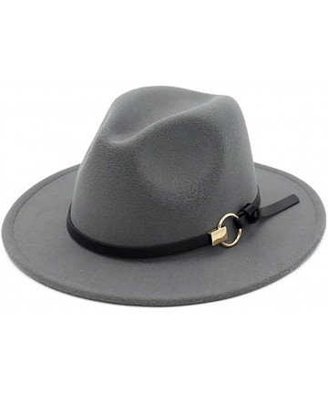 Fedoras Women Wide Brim Vintage Jazz Hat Fedora with Belt - Grey - CC1867ZCZ4X $17.86