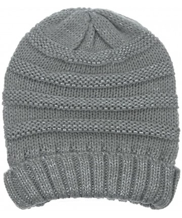 Skullies & Beanies Women's Winter Ribbed Knit Beanie Skull Hat Cap with Metallic Yarn - Silver - CA12NB76P5I $14.57