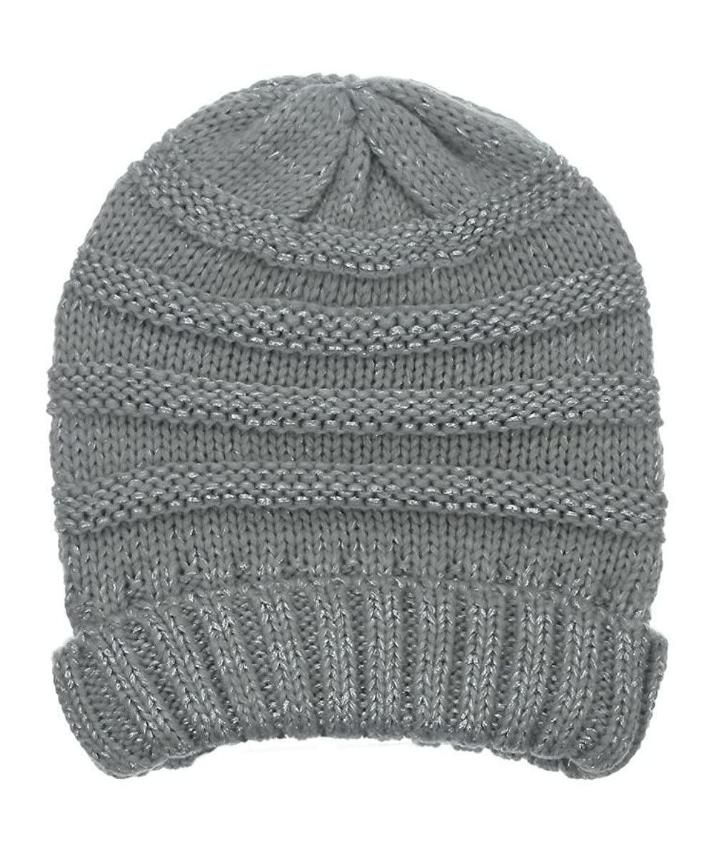 Skullies & Beanies Women's Winter Ribbed Knit Beanie Skull Hat Cap with Metallic Yarn - Silver - CA12NB76P5I $14.57