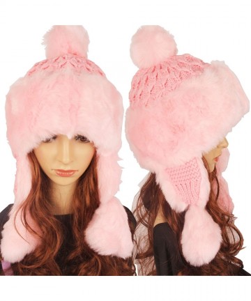 Bomber Hats Knitted Trapper Russian Aviator Trooper - Pink - CM18KQZTNCM $20.69