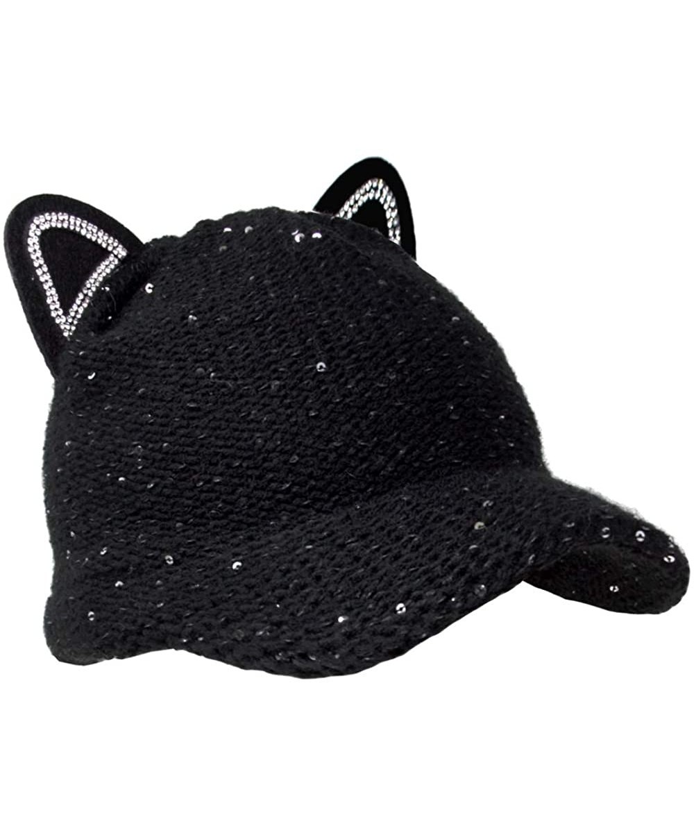 Newsboy Caps Me Plus Women Fashion Leopard Animal Print Cat Ears Baseball Cap Hat Adjustable Velcro - Slouchy Newsboy-black -...