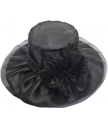 Sun Hats Womens Kentucky Derby Hat Wide Brim Flounce Cocktail Tea Party Bridal Dress Church Hat - Black - C818RC2ZY9Z $22.31