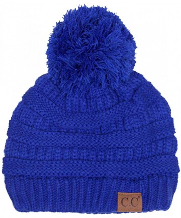 Skullies & Beanies Exclusive CC Knitted Beanie with Knit Pom Pom - Royal Blue - CV12K58NA45 $20.06