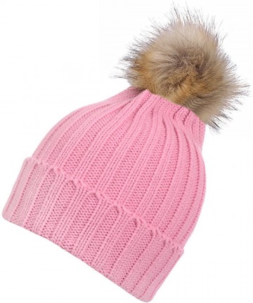 Skullies & Beanies Women's Fluffy Faux Fur Pom Pom Beanie Hat - Pink - CR12O4LHQ4Z $19.13