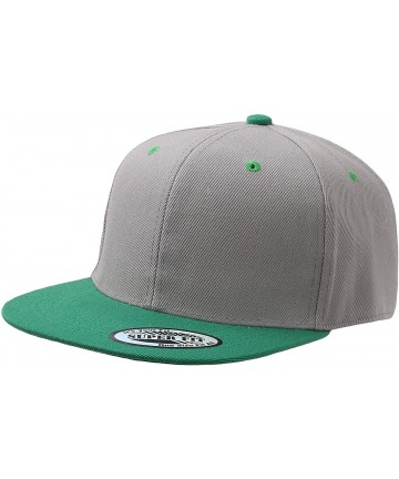 Baseball Caps Blank Adjustable Flat Bill Plain Snapback Hats Caps - Light Grey/Dark Green - C21260ERKW7 $19.62