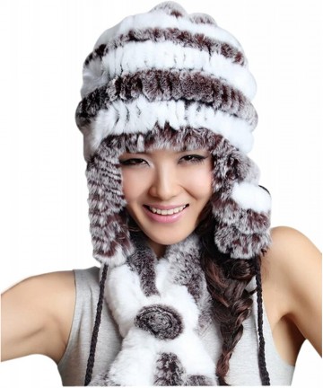 Bomber Hats Women's Rex Rabbit Fur Hats Winter Ear Cap Flexible Multicolor - Coffee&white - C6126G6KYN1 $46.47