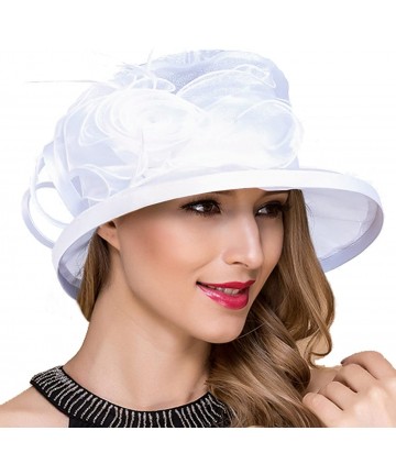 Bucket Hats Lady Church Derby Dress Cloche Hat Fascinator Floral Tea Party Wedding Bucket Hat S051 - S043-white - CB18EHTN6SC...