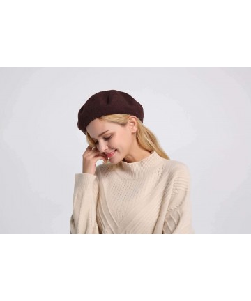 Berets Berets for Women Wool French Beanies Hat Solid Color Lightweight Casual - Dark Brown - C518KZC7MEL $14.99