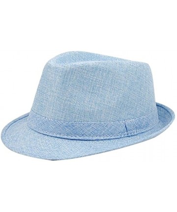 Fedoras Men's Women's Summer Beach Sun Hat Linen Fedoras Trilby Hats - Blue - CD17YZ294KS $12.66