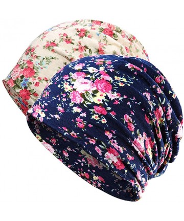 Skullies & Beanies Womens Slouchy Beanie Infinity Scarf Sleep Cap Hat for Hair Loss Cancer Chemo - 2pack Navy/Beige Flower - ...