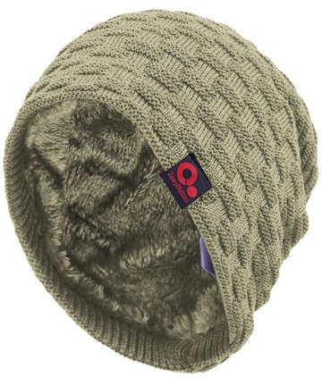 Skullies & Beanies Fall Winter Thick Knit Oversize Slouchy Beanie Hat Warm Fur Lined Ski Skull Cap - Beige - CH12OCUBTFV $13.13