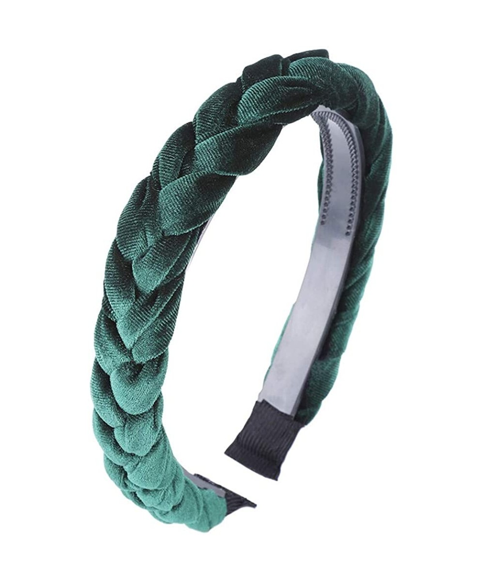 Headbands Wide Braided Velvet Hair Hoop Headband 3Cm Wide Plain Hairbands Hair Accessories Women's Winter Hairbands - Green -...