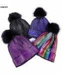 Skullies & Beanies Winter Pom Pom Beanie Hat Metallic Color Shiny Warm Knitted Women Cap - Purple - CW18L7NYZW6 $13.78