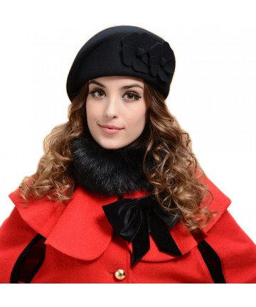 Fedoras Womens Elegant Double Flower 100% Wool Pillbox Hat Fascinator Hat Beanie Hat - Black - CJ1875MRE0I $24.86