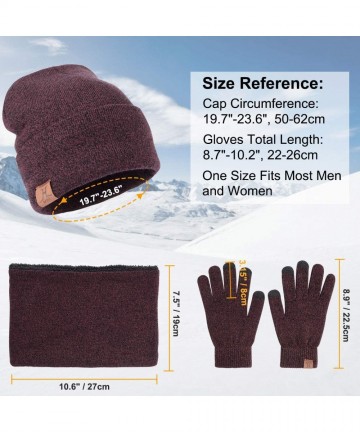 Skullies & Beanies Knit Beanie Hat Scarf and Glove Set for Men and Women- Winter Caps Neck Warmer with Touchscreen Gloves - C...