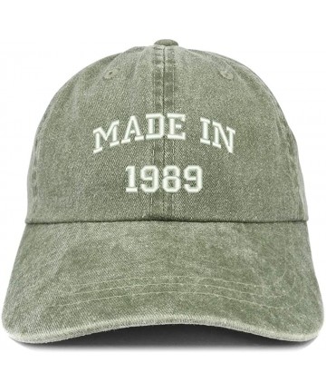 Baseball Caps Made in 1989 Text Embroidered 31st Birthday Washed Cap - Olive - C218C7GQAWI $26.48