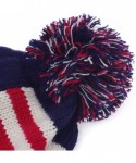 Skullies & Beanies American Flag Chunky Beanie with Pom Pom - Fall Winter Cuff Watch Cap - Knit Snowboarding Ski Hat - Blue -...
