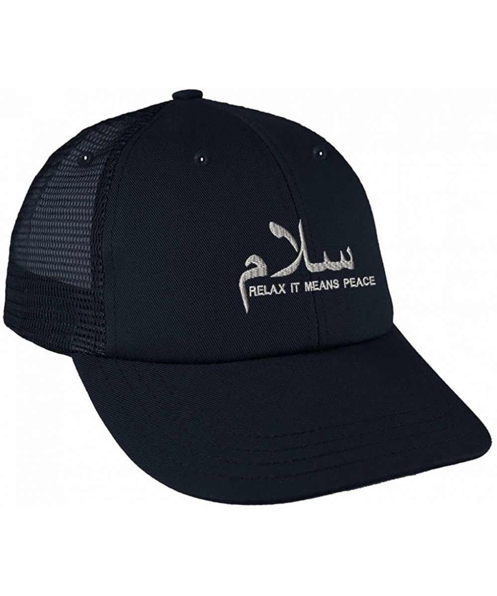 Baseball Caps Arabic Peace Salam Relax Funny Sewed Low Crown Mesh Golf Snapback Hat Navy - CD185DSG753 $22.30