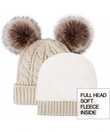 Skullies & Beanies Women Winter Cable Knit Fleece Lined Warm Pom Pom Beanie Hat - Beige_twist - CS18THXALYO $18.68