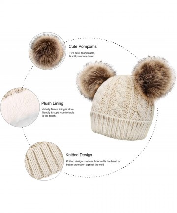 Skullies & Beanies Women Winter Cable Knit Fleece Lined Warm Pom Pom Beanie Hat - Beige_twist - CS18THXALYO $18.68