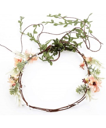 Headbands Boho Flower Headband Hair Wreath Floral Garland Crown Halo Headpiece with Ribbon Wedding Festival Party - f-1 - C01...