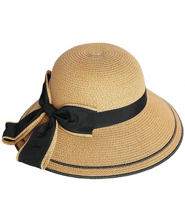 Sun Hats Women's Summer Sun Beach Straw Hat Foldable Bowknot Hat UPF 50+ - Brown - CK18TNRRNCL $38.20