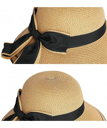 Sun Hats Women's Summer Sun Beach Straw Hat Foldable Bowknot Hat UPF 50+ - Brown - CK18TNRRNCL $33.91